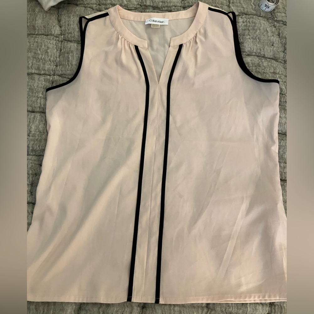 Calvin Klein Pale Pink Sleeveless Top with Black Logo Tag